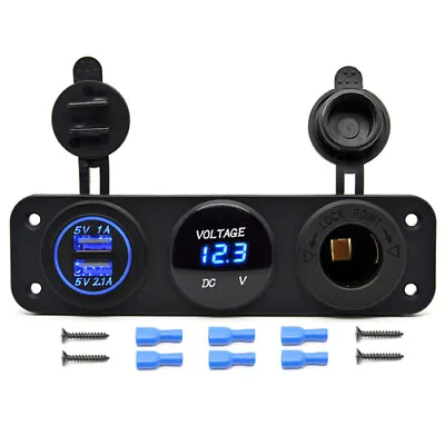 Campervan RV Marine Boat 12V 24V Dual USB Charger Power Socket & LED Voltmeter • £10.79