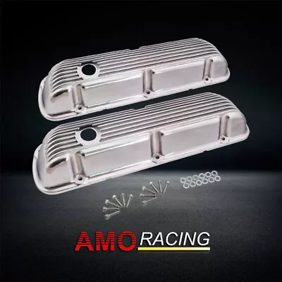 Retro Finned Polished Short Valve Covers Fit Ford SBF V8 260 289 302 351W 64-73 • $95.88