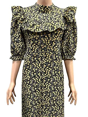 NWT Vintage Retro Style Black Yellow Midi Dress Ruffle One Size FitsSML • $26.99