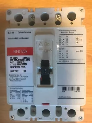 Cutler Hammer HFD3015 15 Amp 600 Vac 3 Pole 65K Circuit Breaker • $140