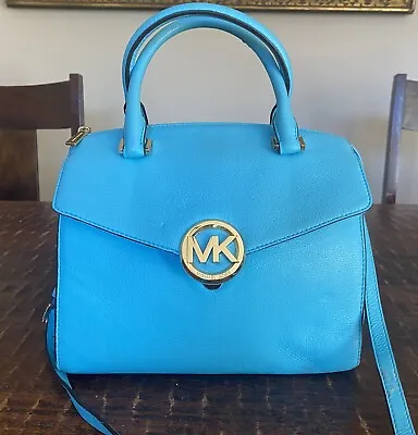 Michael Kors Hudson Large Pebble Leather Satchel - Aquamarine • $75