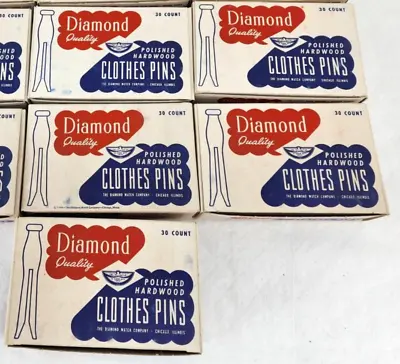 5- Vintage Diamond Round Clothes Pins Polished Hardwood 30 In Original Package • $40