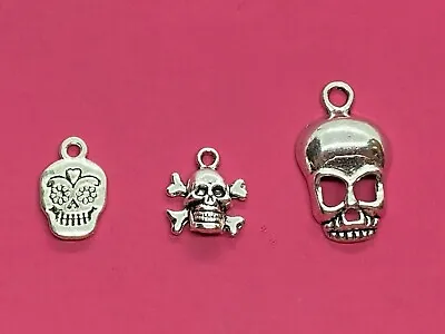 Tibetan Silver Skull Charms - Choose Design - Pirates/Halloween • £1.35