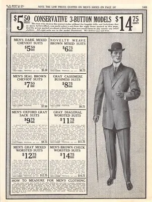 Vintage Print Ad Men's Wool Dress Suits Edwardian Fashion 1910s Macy's 1911 • $8.96