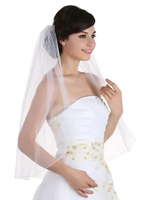 1T 1 Tier Hemmed Pencil Edge Veil For Bridal Shower Bachelorette Wedding Party • $16.99