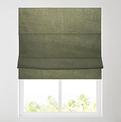 Moss Green Linen Blackout Lined Roman Blind -choice Of Standard/deluxe Headrail • £25