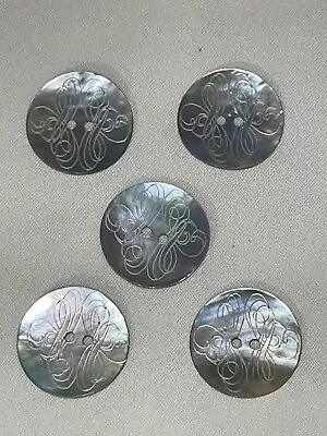 Set Of 5 Vintage Etched Akoya Shell Buttons • $4.99