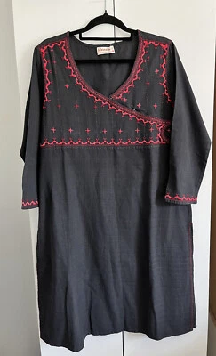 $45 • Buy FABINDIA Black Embroidered Cotton Maxi Kaftan Dress Sz XL