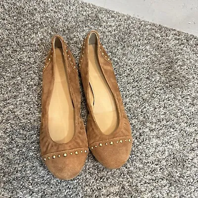 J. Crew Cece Suede Leather Studded Ballet Flats Round Toe Camel Brown Size 8 • $29.99