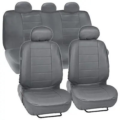 $44.90 • Buy Synthetic Leather Gray Car Seat Covers Genuine Leather Feel Front Rear Full Set