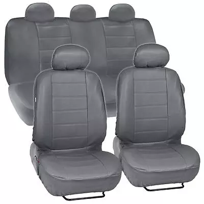 Synthetic Leather Gray Car Seat Covers Genuine Leather Feel Front Rear Full Set • $44.90