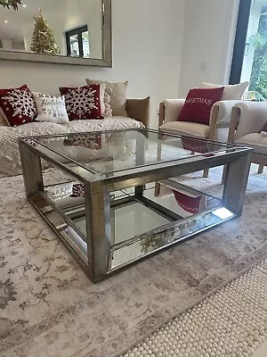 Z Gallerie Coffee Table Antique Gold Wood Mirrored Glass Top - Orig $1500 Miami • $195