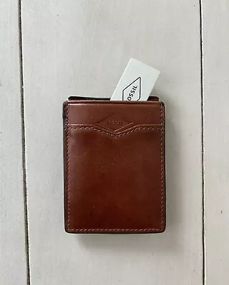 NWT Fossil Mykel Magnetic Money Clip Front Pocket Wallet Medium Brown Leather • $29.95