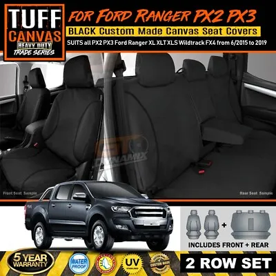 TUFF HD TRADE Canvas Seat Covers PX2 PX3 RANGER XLT XL 2Row's 6/2015-2022 BLACK • $299