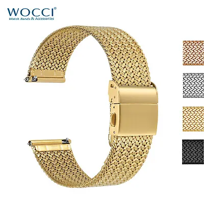 WOCCI Metal Woven Mesh Watch Strap 14mm 16mm 18mm 20mm 22mm316L Stainless Steel • $20