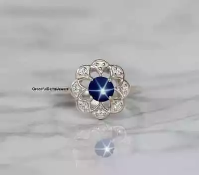 925 Sterling Silver Ring Lindy Star Sapphire Gemstone Handmade Wedding Ring Gift • $46.40