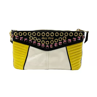 Auth MIUMIU Clutch Bag  Multicolor Leather/Rhinestone - Z0365 • $186