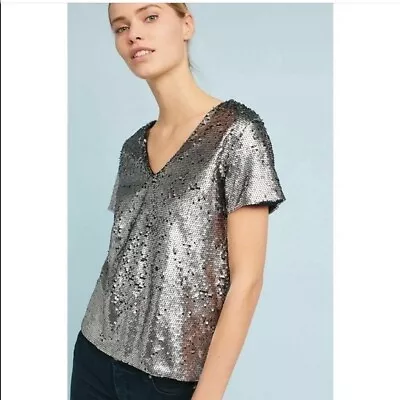 ANTHROPOLOGIE NWT $88 Vanessa Virginia Sequin Embellished Tee Top Size Small • $24.99