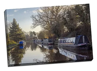 Canal Boat Framed Canvas Print Audlem Picture Winter • £30