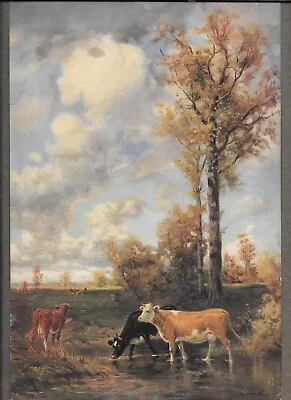 R. Atkinson Fox Signed Cows Pond Trees Clouds 12 X8  Vintage • $79.99