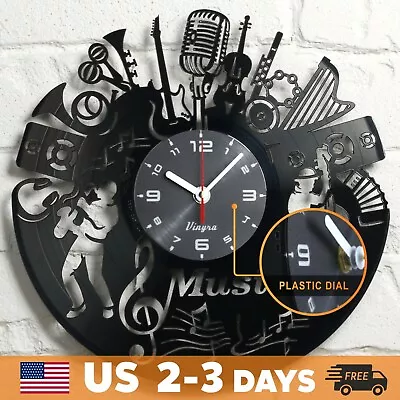 MUSIC Themed Vinyl Record Clock Jazz Art Musical Instruments Notes Wall Décor  • $35.99