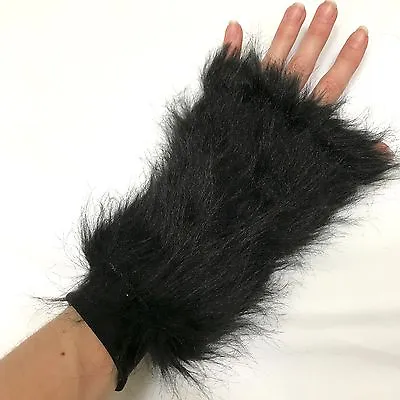 Long Fur Arm Cuffs Black Bands Gloves Fuzzy Costume Wolf Cat Dog Mens Womens Psy • $28