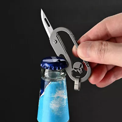 Titanium Key Chain Carabiner Bottle Opener Foldable Knife Outdoor EDC Multi Tool • $17.92