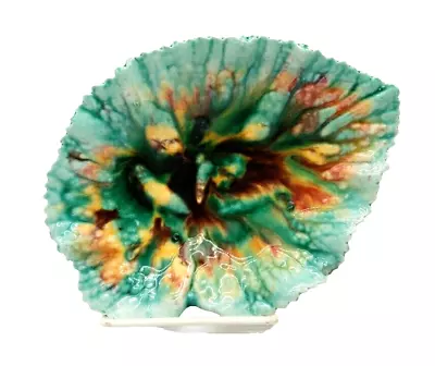 Antique Begonia Leaf Estruscan Majolica Candy Dish Plate 8  X 6  Griffin & Smith • $49.99