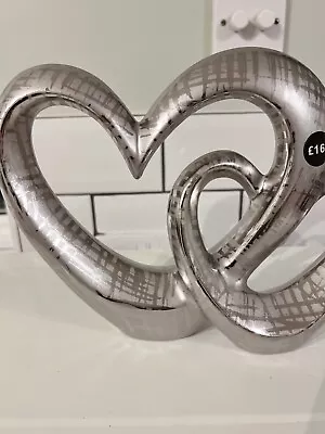 £13.99 • Buy NEXT Silver Hearts Ornament Interlocked Love Sculpture Figure Christmas Gift New