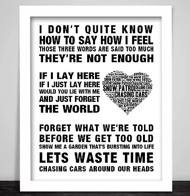 SNOW PATROL Chasing Cars Lyrics Poster Art Print. Framed Love Song Memorabilia  • £6.99