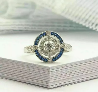 1.3 Ct Cubic Zircon Ring Antique Vintage Retro Engagement Ring 14K White Gold • $290.74