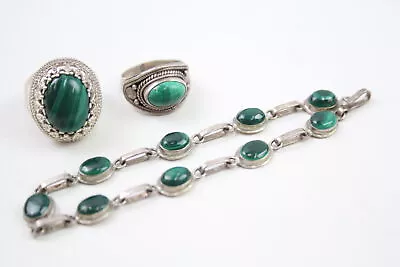 Sterling Silver Gemstone Jewellery Malachite Multi Stone Chunky X 3 (35g) • £22