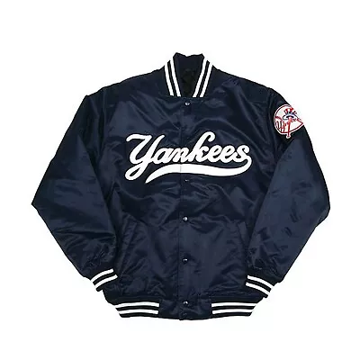 NY Yankees Vintage 90s Athletic Jacket Blue Satin Bomber Style Varsity Jacket • $99