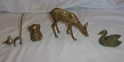 Solid Brass Animal Lot Cat Deer Pig Swan • $14.95