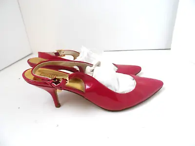 MICHAEL KORS Sling Back Heels Women Magenta Leather Pointed Toe Shoes - Size 9M • $28.99