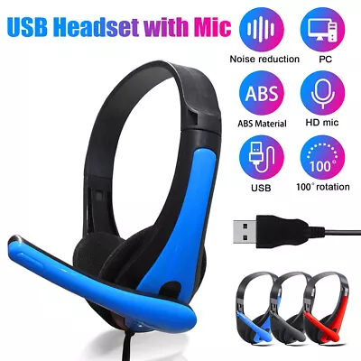 USB Wired Gaming Headset With Microphones For PC Computer Gaming Game Headphones • $17.99