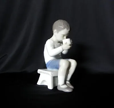 Vintage B&G Denmark BOY WITH CUP OF MILK Porcelain Figurine #1713 BIng Grondahl • $45.59