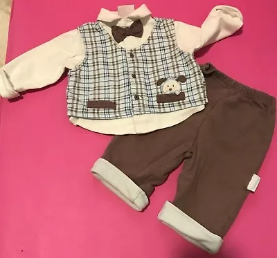 VITAMINS BABY-Baby Boys Infants Sz 9M 2Pcs Adorable Puppy 2Fer Shirt Vest Pants • $9.95