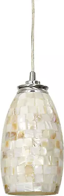 Coast 60-Watt 1-Light Brushed Nickel Mosaic Sea Shell Glass Shaded Pendant Light • $59.99