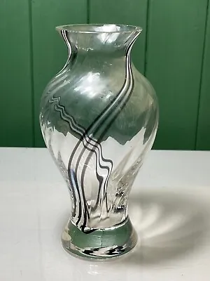 Caithness Clear With Black & White Stripe Swirl Art Glass Vase • £8.99