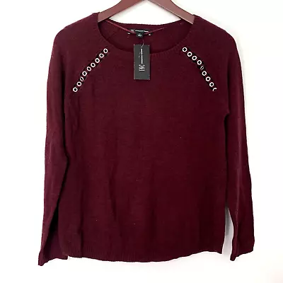 INC Maroon Lightweight Sweater Pullover Women's Size XS Wool Blend Embellished • $18