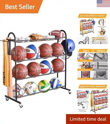 Portable Rolling Ball Storage Rack - Basketball Baseball Volleyball Organizer • $132.99