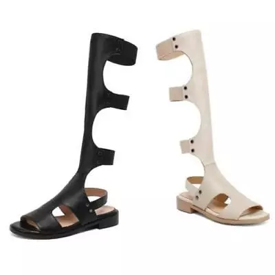 Women's Gladiator Hollow Out Knee High Boots Peep Toe Low Heel Summer Sandals L • $107.60