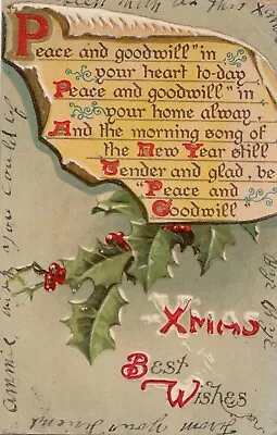 Vintage Christmas Postcard XMAS BEST WISHES POEM  Embossed Posted 1909 • $3