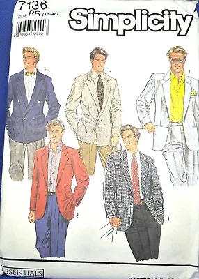 Simplicity 7136 Size Men’s 42-48 Vintage Blazer Clothing Pattern • $11
