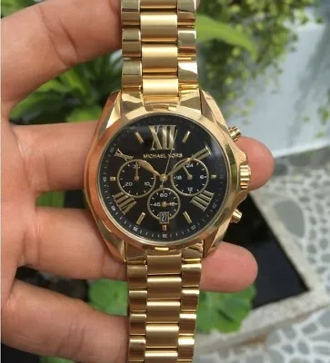 Michael Kors MK5739 43mm Gold Metal Case Black Dial Watch • $110