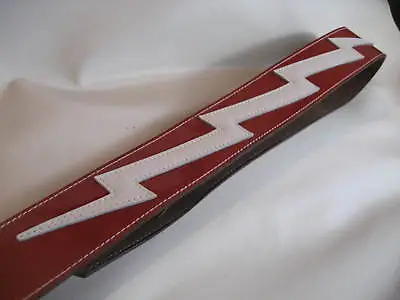 $46.29 • Buy Unique Red Leather White Lightning Guitar/bass Strap