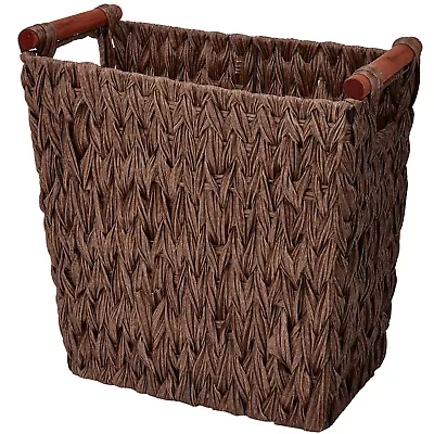 Woven Trash Basket Brown Wastepaper Basket With Handles Wicker Bathroom Trash  • $42.51