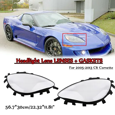 2x Headlight Lens Lense+Gaskets For C6 Corvette Vette C6 2005-2013 COVER Cap • $83.99