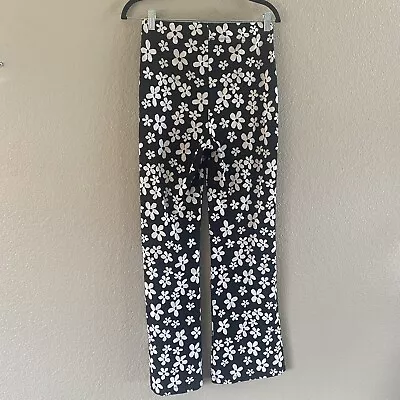 Urban Outfitters Pants Womens Medium Green Black Floral Pull On Flare Retro 70’s • £24.10